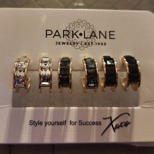 Park Lane Gold-Tone Huggie Hoop Earrings with Clear and Black Stones - Set of 3